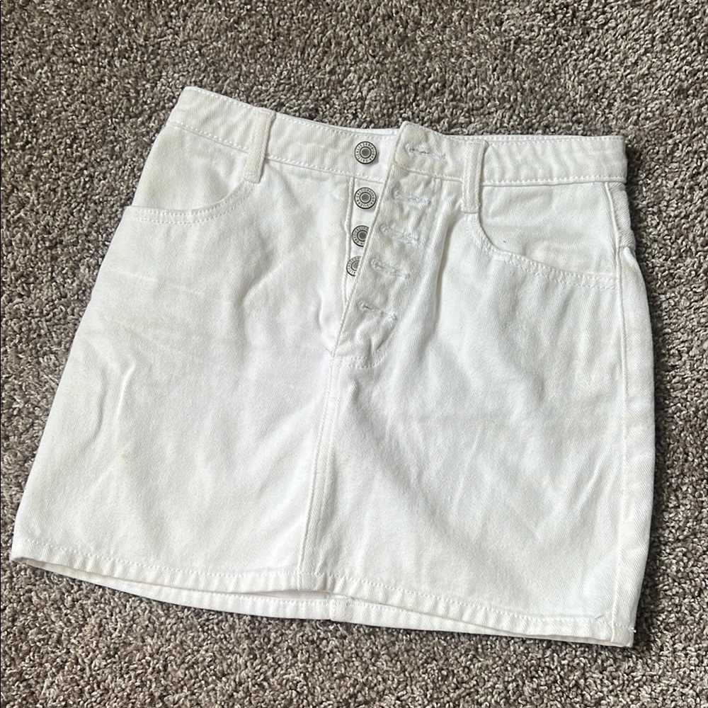 White Button-Up Denim Skirt